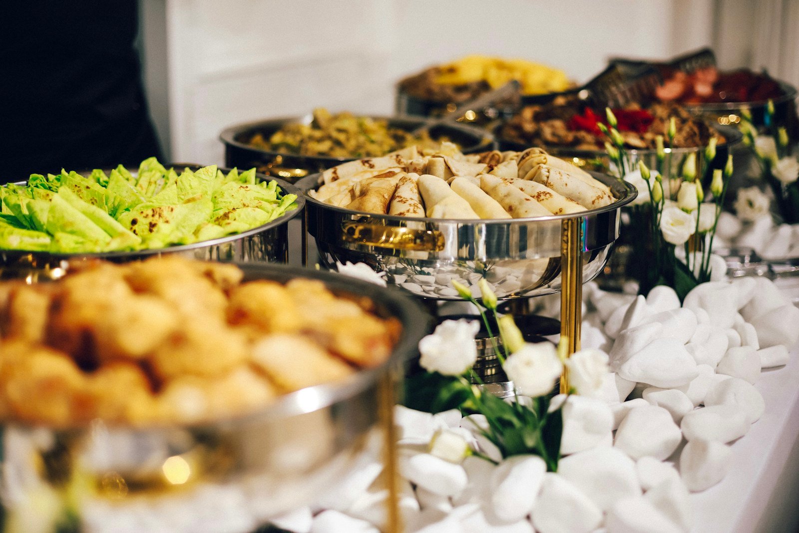 Buffet service prepared for a professional catering operation